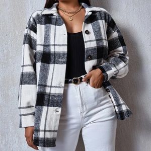 Black and white button down flannel “shacket”